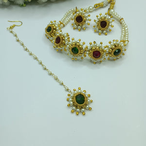 Moti necklace set with tika