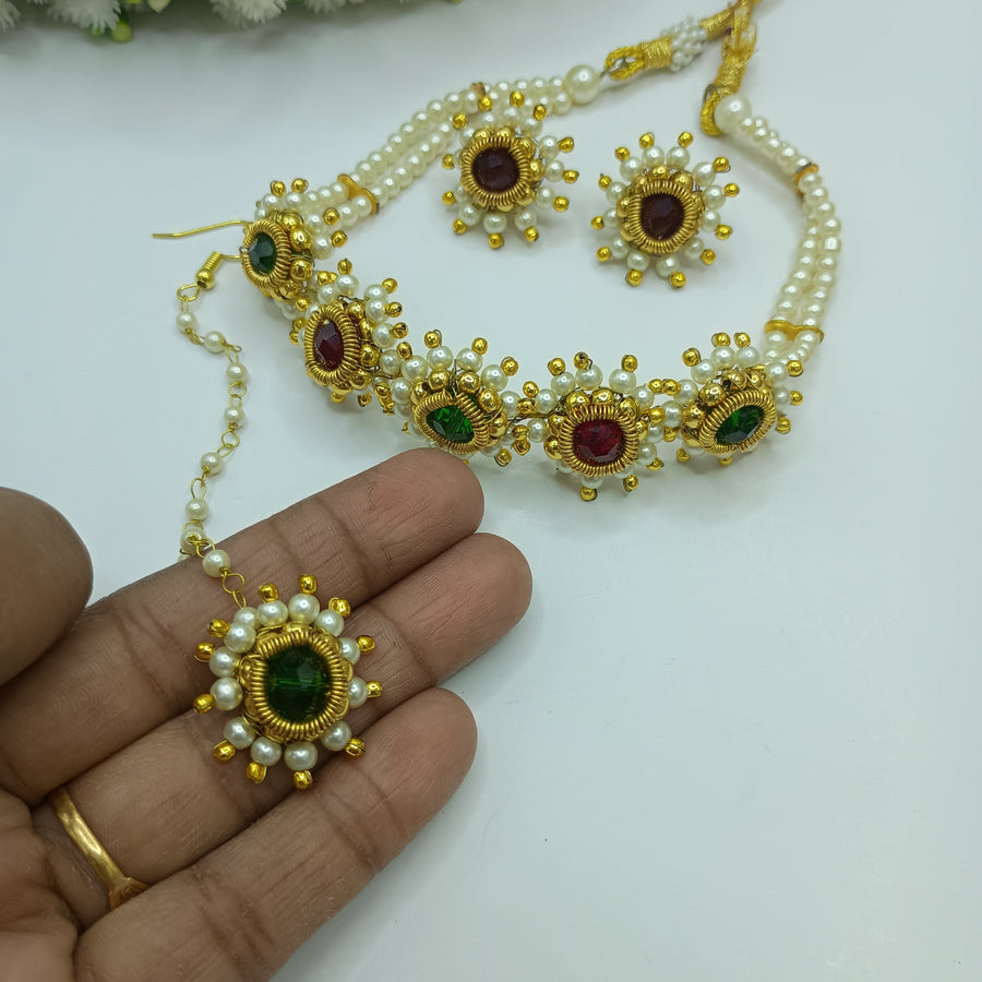 Moti necklace set with tika