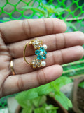 White Blue AD Stone Kundan Nath