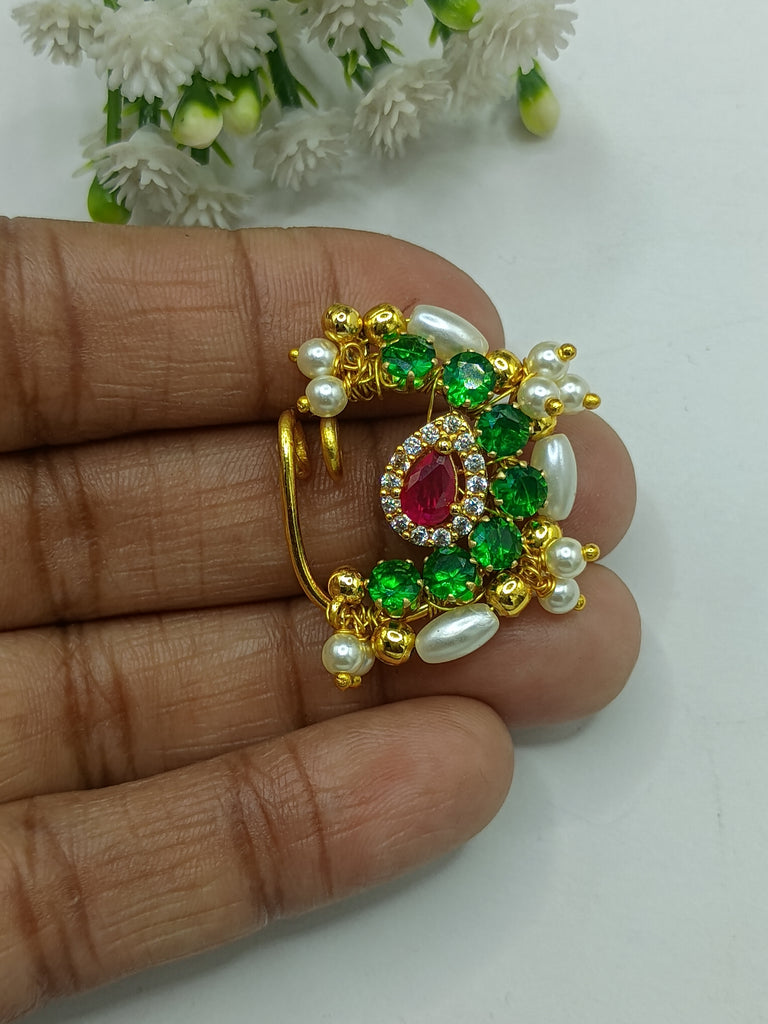 Ad kundan & ad stone with moti  Nath