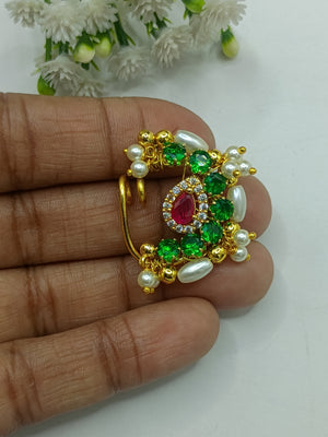 Ad kundan & ad stone with moti  Nath