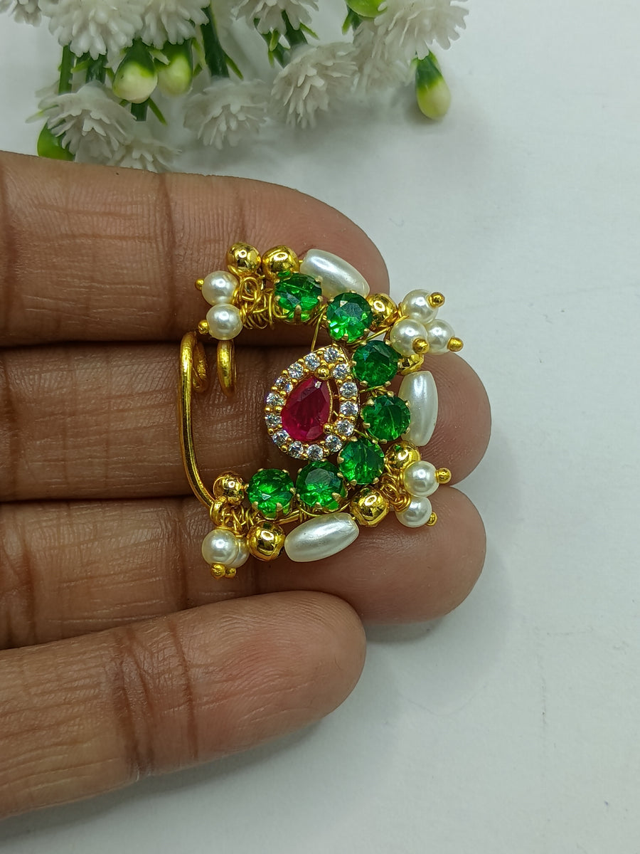 Ad kundan & ad stone with moti  Nath