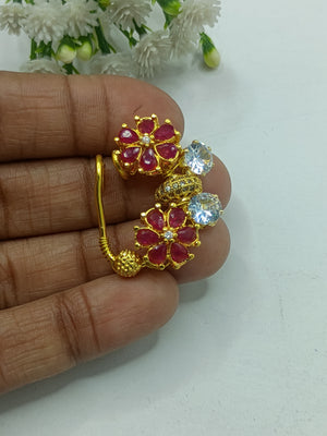 Red kundan & ad stone nath